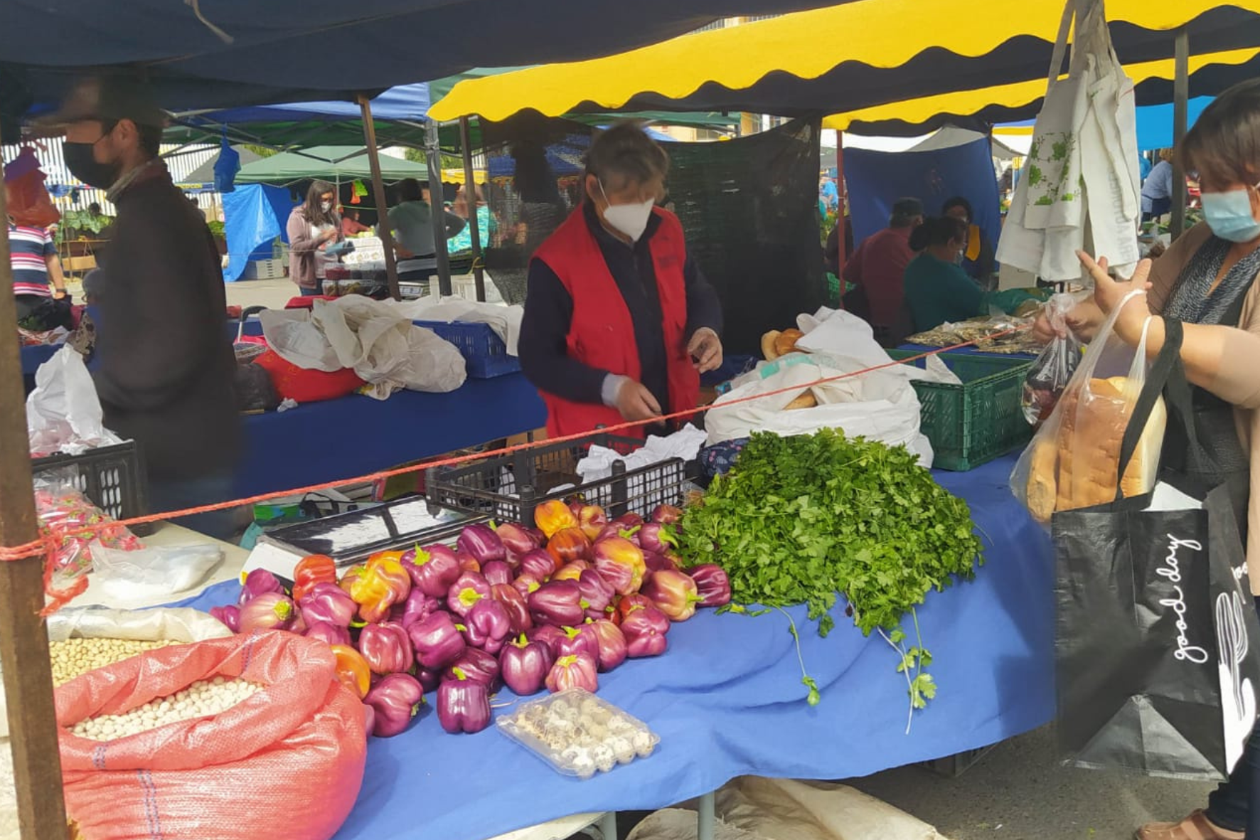 a person in a mask at a market